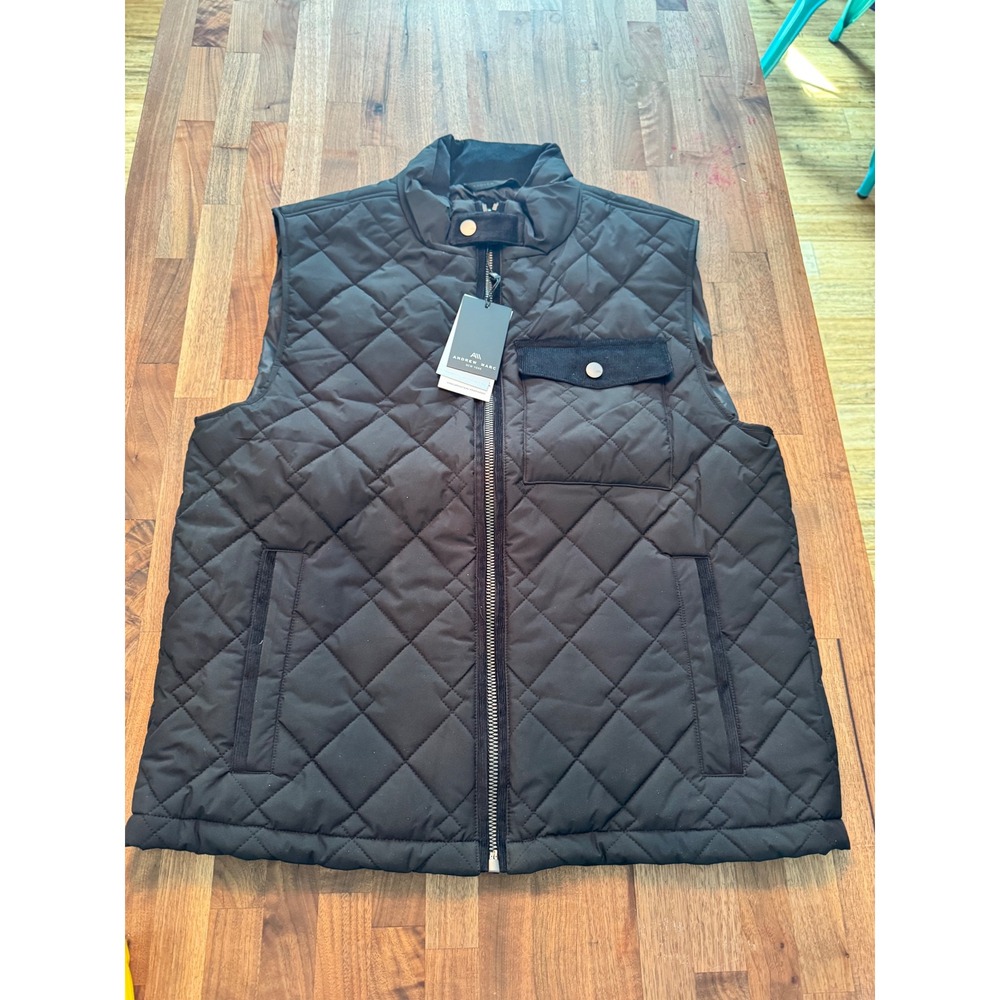 Andrew Marc Mens Black Quilted‎ Puffer Vest Diamond Stitch Full Zip SzLarge NWT